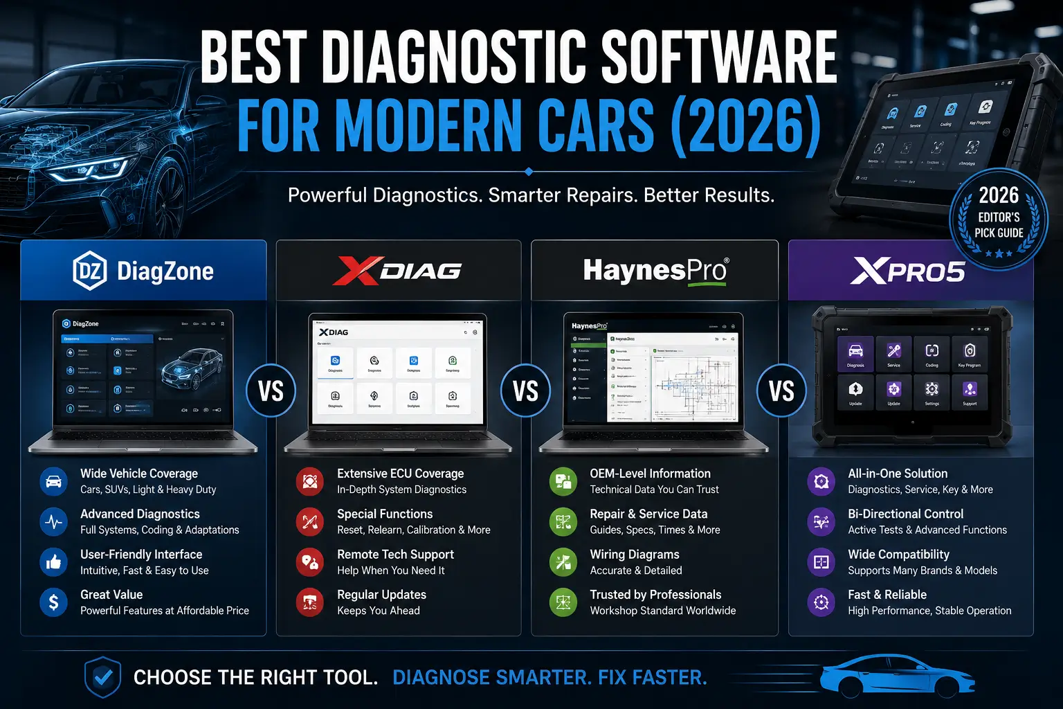 Best Diagnostic Software for Modern Cars (2026): DiagZone vs XDiag vs HaynesPro vs XPro5