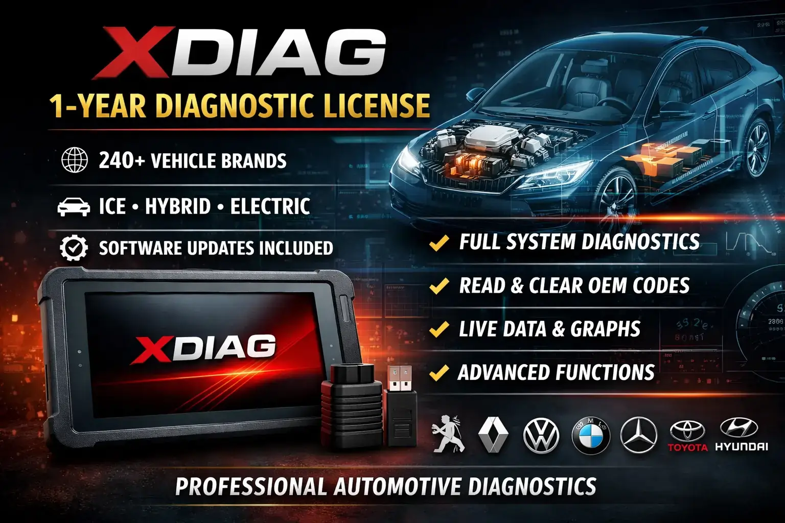 XDIAG — 1-Year Professional Diagnostic License (All Light Vehicles, ICE & EV)